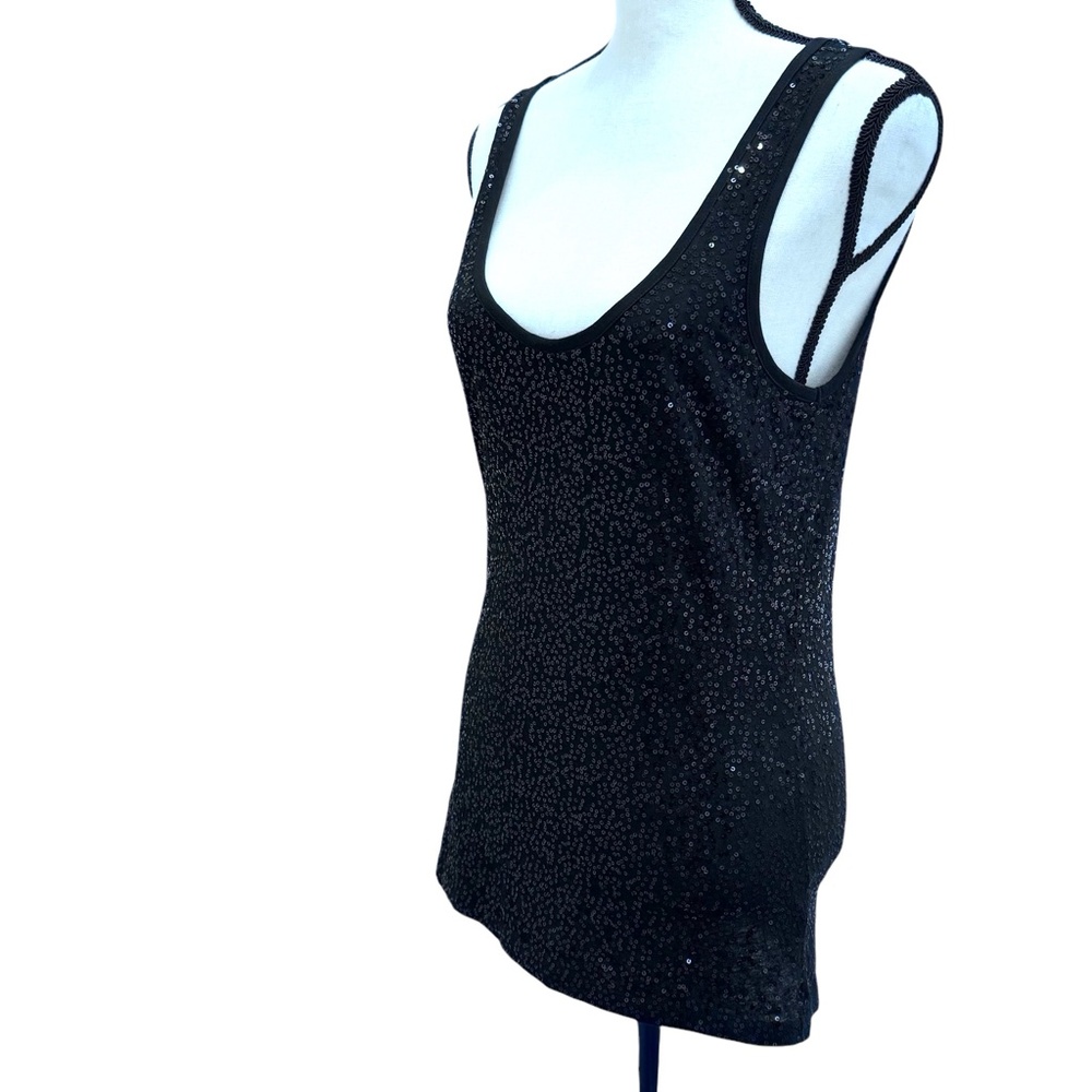 DKNY BLACK SEQUINS SCOOP NECK SLEEVELESS COTTON TOP - Picture 8 of 12